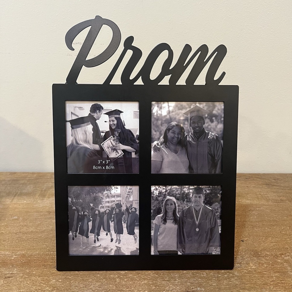 Prom 4 Photo Collage Frame Black Tabletop or Wall 3x3 Openings Grad Decor Unused